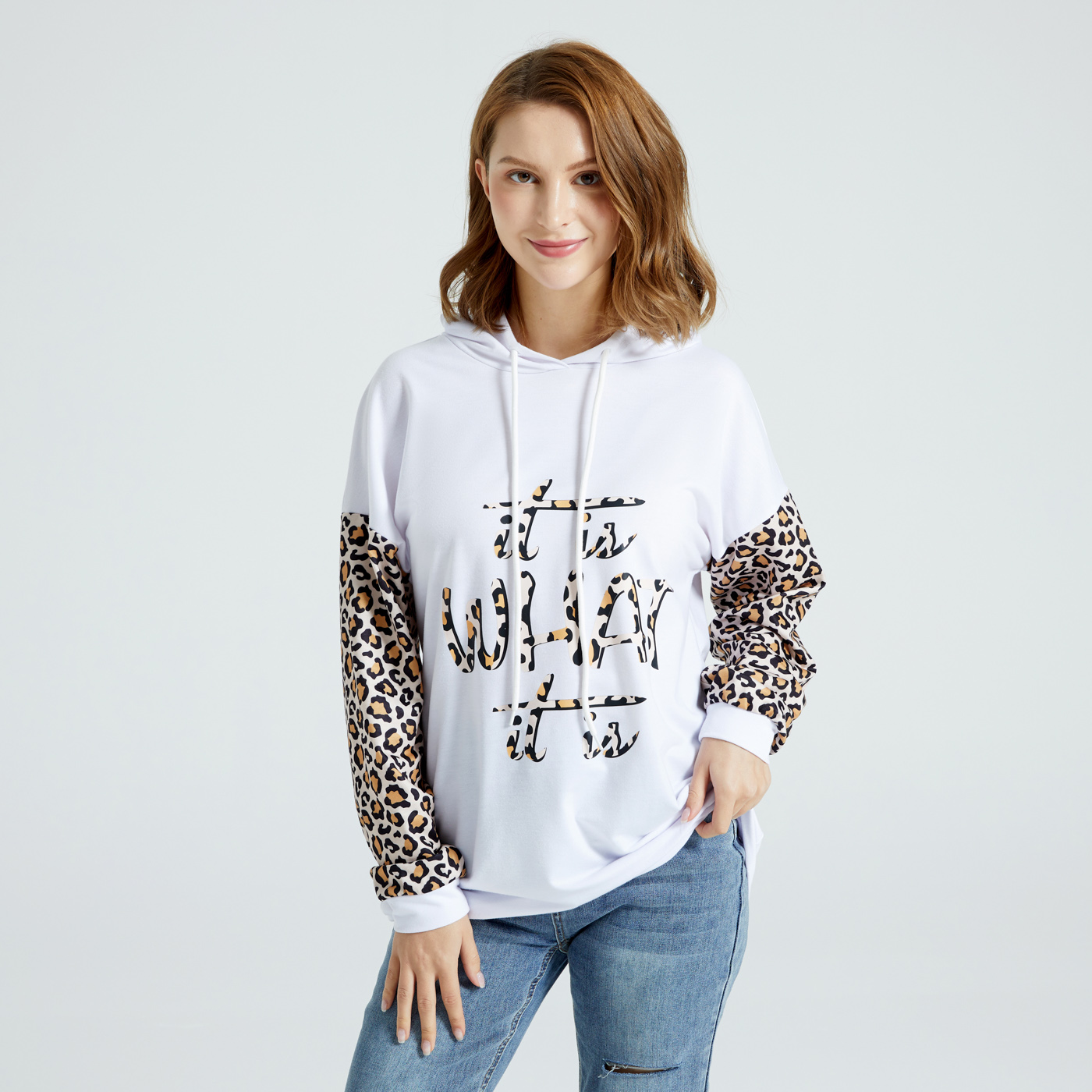 

Maternity Letter Leopard Spliced Long-sleeve Drawstring Hoodies
