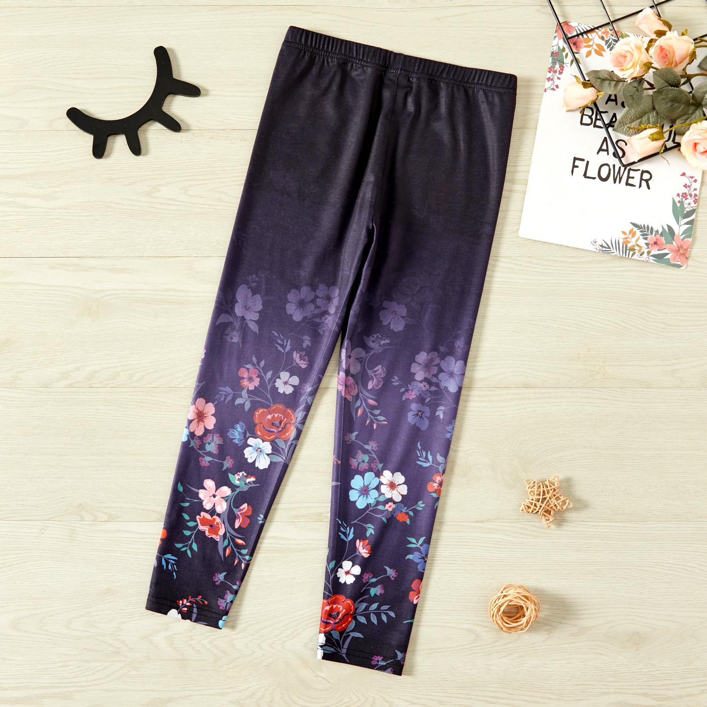 

Kid Girl Floral Print Elasticized Leggings