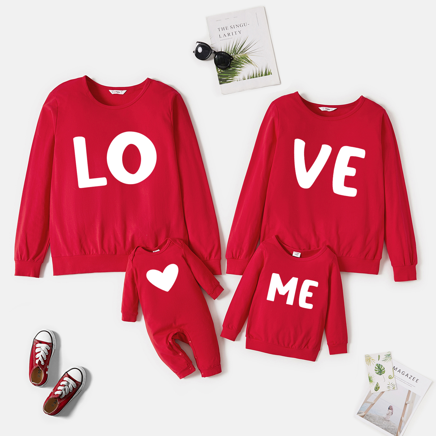 

100% Cotton Letter and Love Heart Print Red Family Matching Long-sleeve Sweatshirts