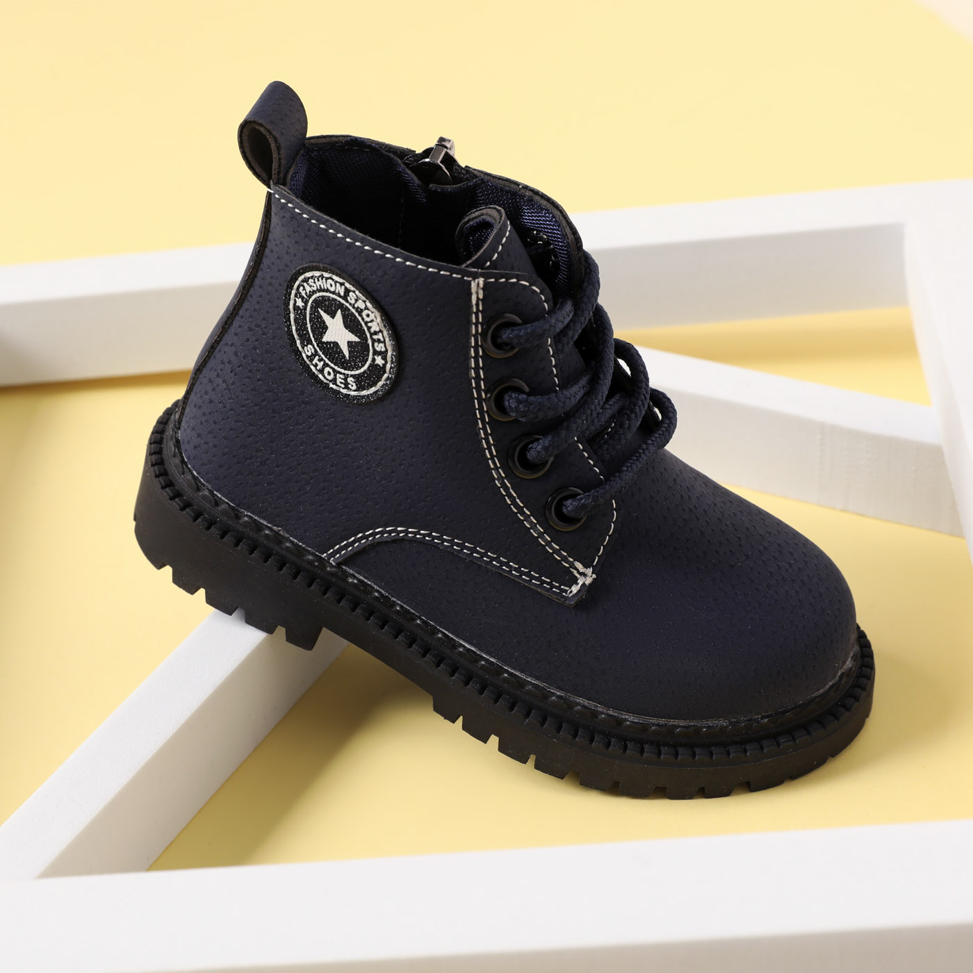 

Baby / Toddler / Kid Stars Graphic Side Zipper Perforated Lace-up Boots