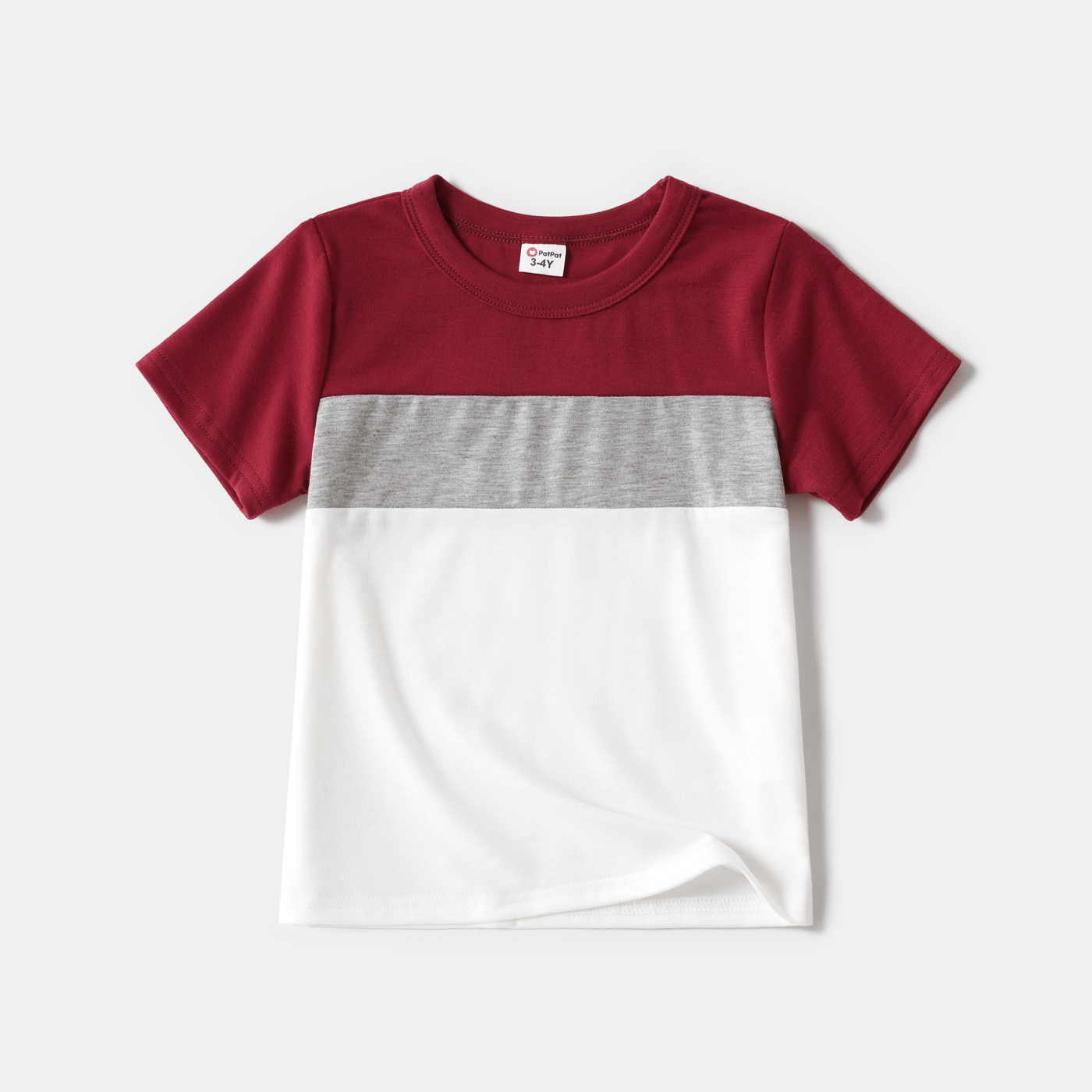 Family Matching 100% Cotton Solid Textured Flutter-sleeve Button Up Dresses and Colorblock Short-sleeve T-shirts Sets Burgundy