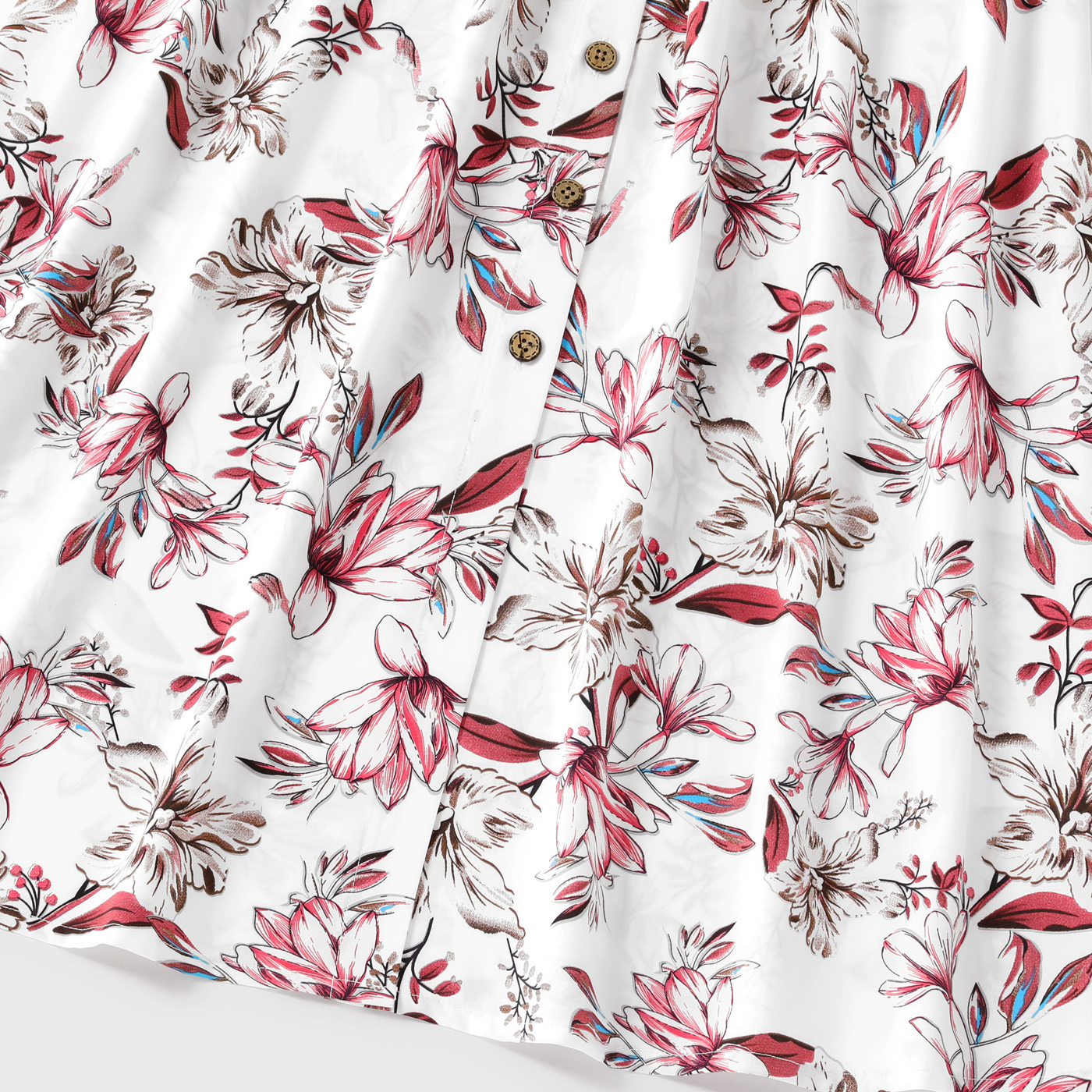 Family Matching Solid V Neck Button Up Spaghetti Strap Splicing Floral Print Dresses and Short-sleeve T-shirts Sets WineRed