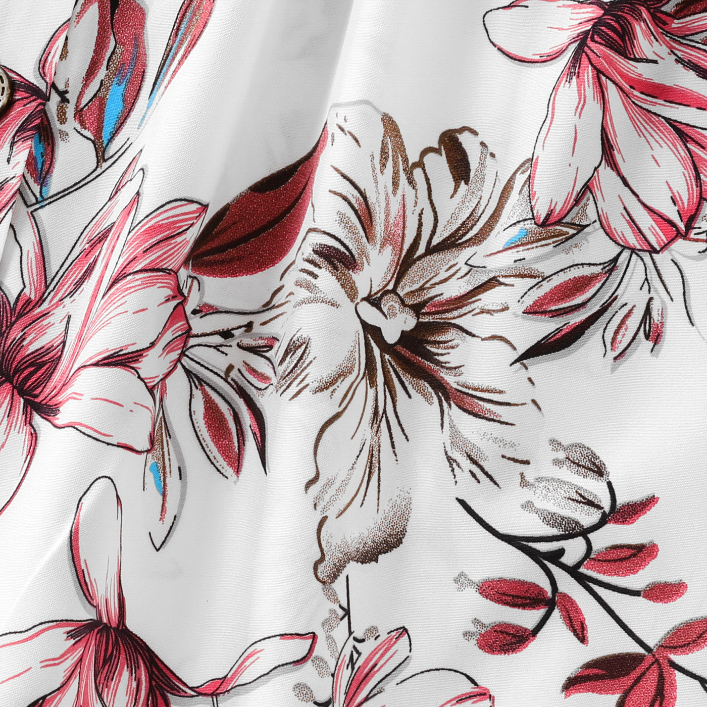 Family Matching Solid V Neck Button Up Spaghetti Strap Splicing Floral Print Dresses and Short-sleeve T-shirts Sets WineRed