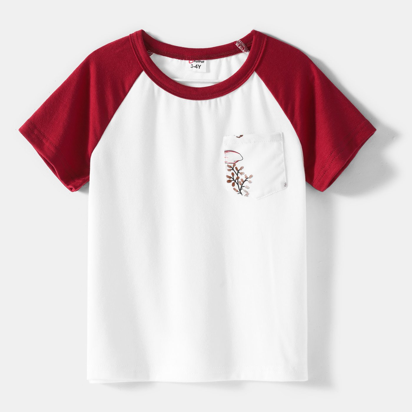 Family Matching Solid V Neck Button Up Spaghetti Strap Splicing Floral Print Dresses and Short-sleeve T-shirts Sets WineRed